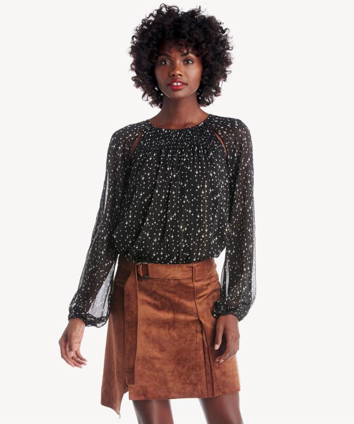 1. State 1. State L/s Blouse W/ Smocking And Cutouts