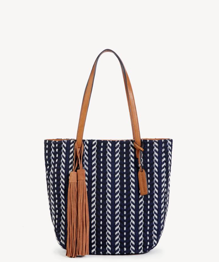 Sole Society Sole Society Honey Tote Vegan Tassel Navy Combo Fabric Leather Genuine Suede