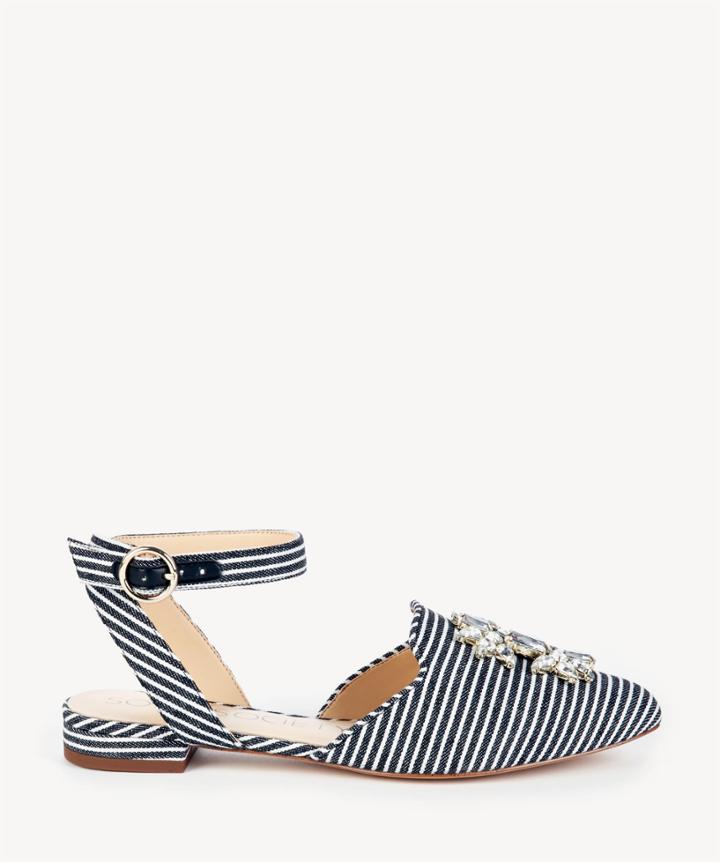 Sole Society Sole Society Pearla Ankle Strap Embellished Flats Black White Size 5 Fabric