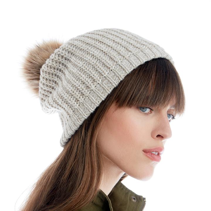 Sole Society Women's Mixed Knit Beanie Hat With Faux Fur Pom Ivory One Size Acrylic From Sole Society