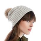 Sole Society Women's Mixed Knit Beanie Hat With Faux Fur Pom Ivory One Size Acrylic From Sole Society
