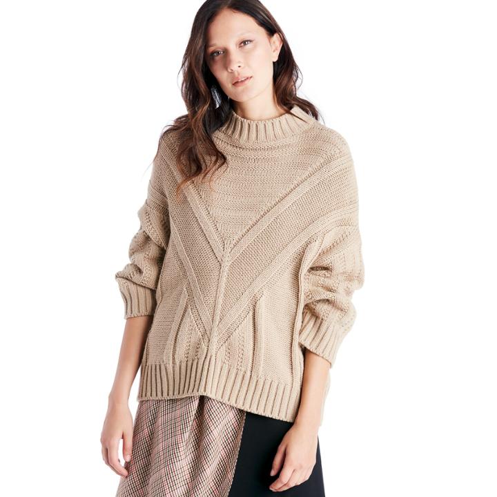 Moon River Moon River Mock Neck Drop Shoulder Sweater - Taupe