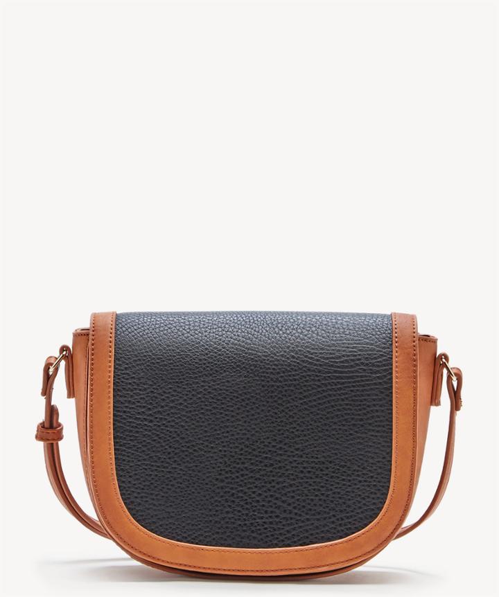 Sole Society Sole Society Finnigan Mixed Material Crossbody Bag In Color: Black Cognac Vegan Leather