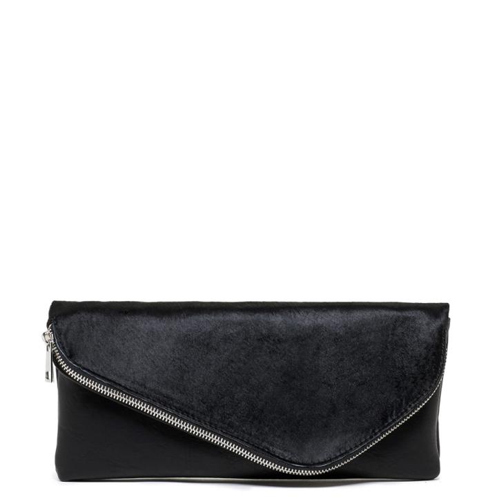 Sole Society Sole Society Tammi Genuine Haircalf Foldover Clutch - Black
