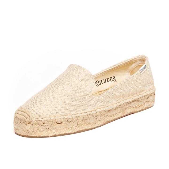 Soludos Metallic Linen Platform Smoking Slipper Espadrille Shoes