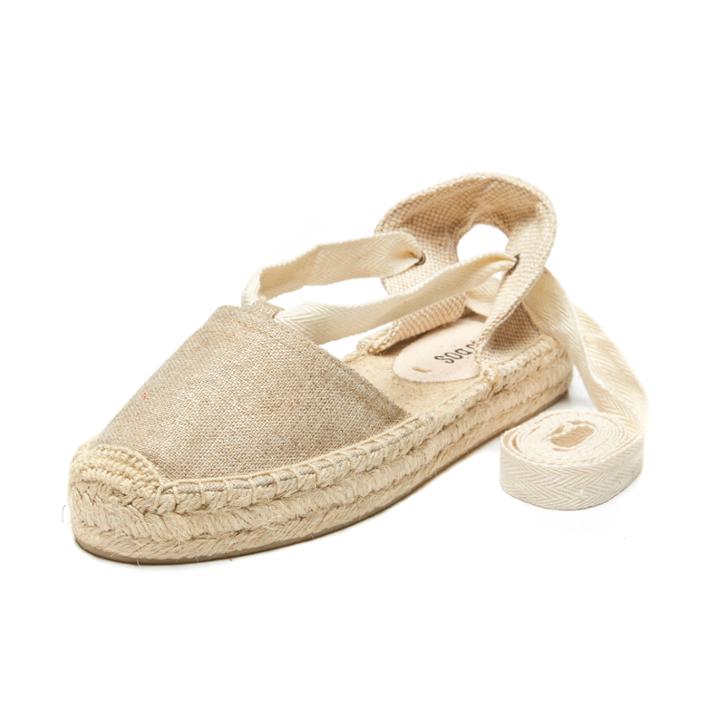 Soludos Linen Platform Gladiator Sandal In Metallic Gold