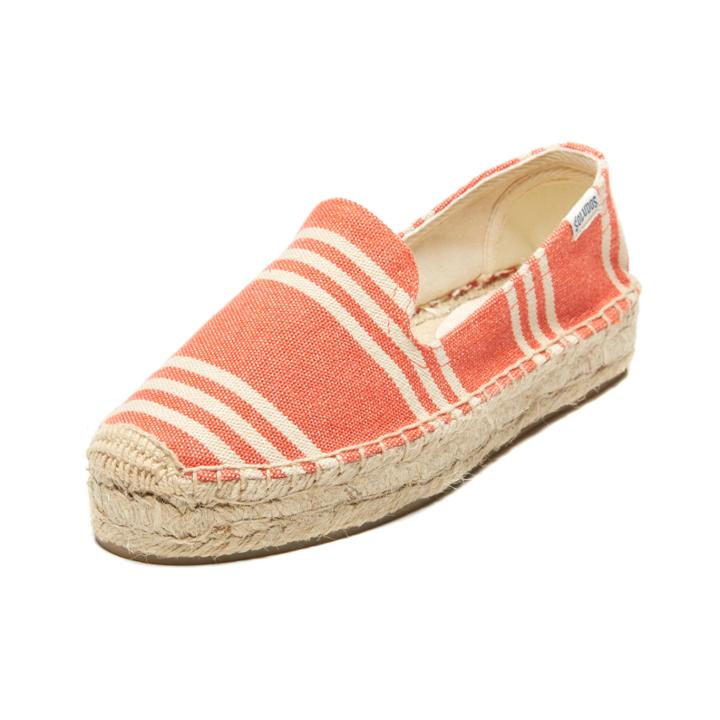 Soludos Striped Canvas Platform Smoking Slipper Espadrille In Tangerine White