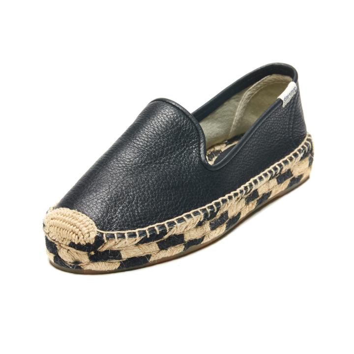 Soludos Leather Zebra Jute Platform Smoking Slipper Espadrille In Black
