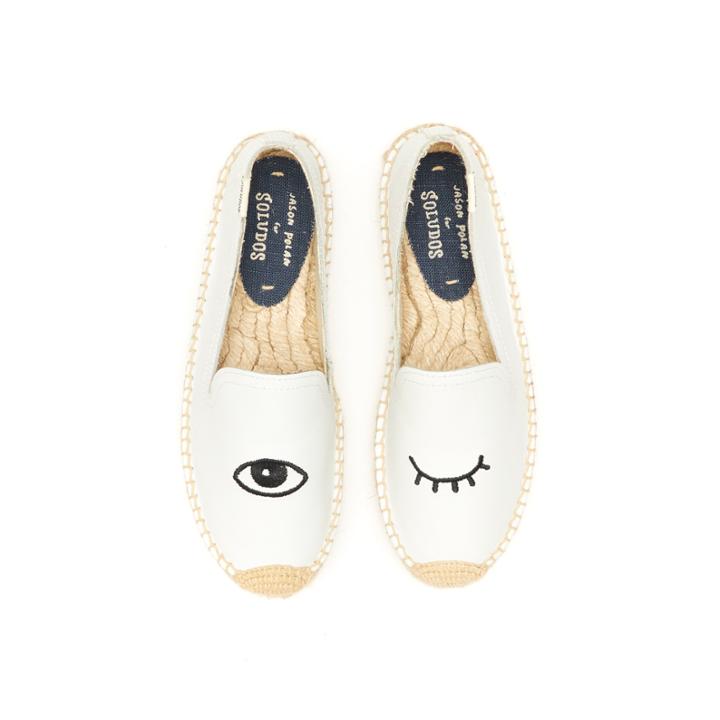 Soludos Jason Polan Leather Platform Smoking Slipper Espadrille In White Wink