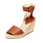 Soludos Tan Leather Open Toe Wedge