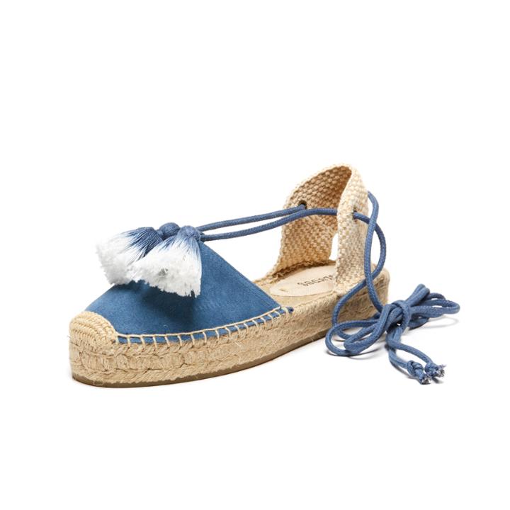 Soludos Tassel Embellished Suede Platform Gladiator Sandal In Faded Oceano
