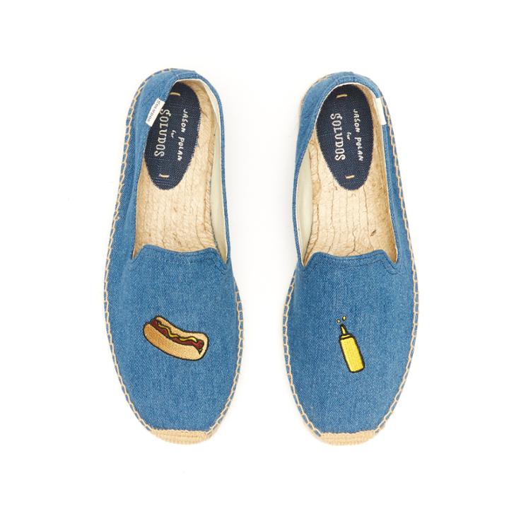Soludos Mens Jason Polan Smoking Slipper In Medium Denim Hot Dog