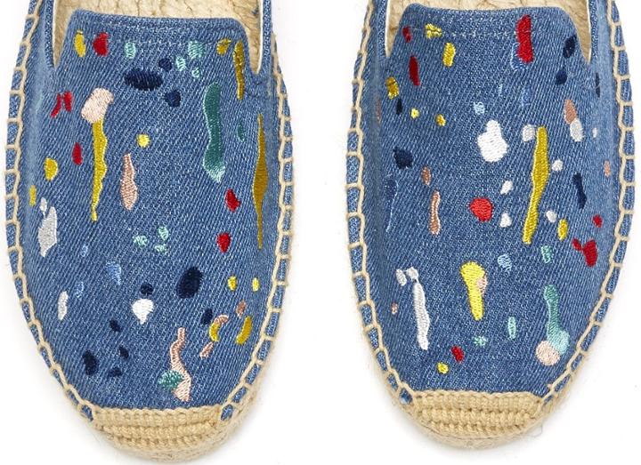 Soludos Splatter Paint Embroidered Platform Smoking Slipper In Denim Splatter