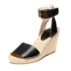 Soludos Black Leather Open Toe Wedge
