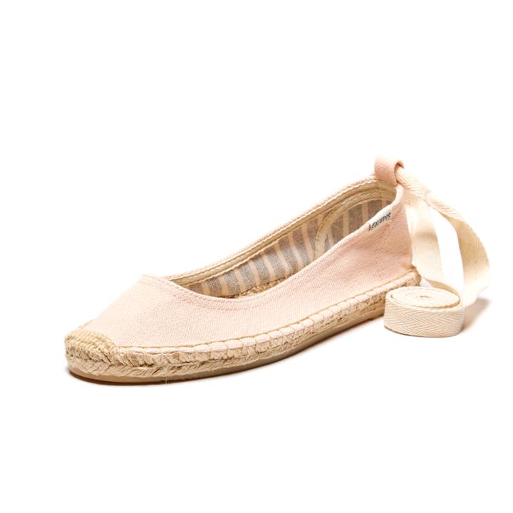 Soludos Ballet Flat Ankle Tie Up In Soft Rose