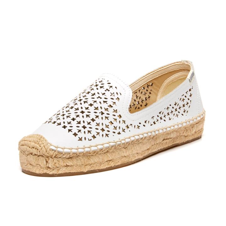 Soludos Laser Cut Leather White Platform Smoking Slipper For Women