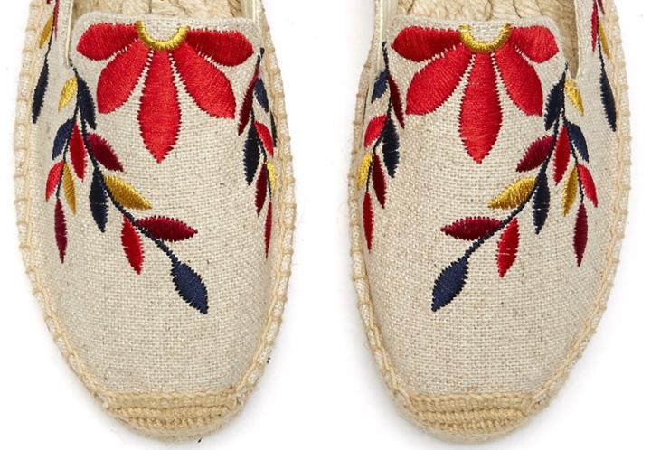 Soludos Graphic Floral Embroidered Platform Espadrille Smoking Slipper In Sand/red