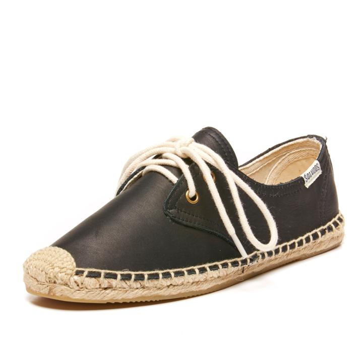 Soludos Leather Black Derby Lace Up Espadrille For Women