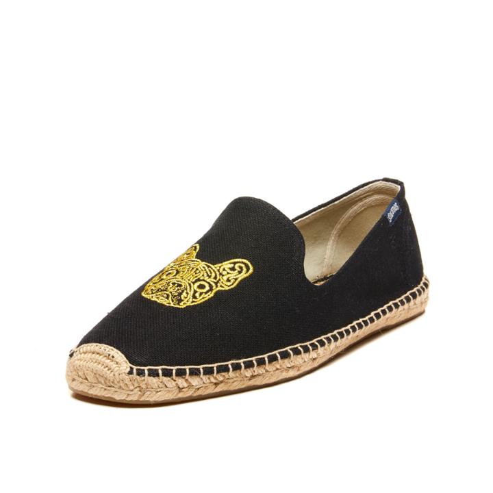 Soludos Frenchie Embroidered Smoking Slipper Soludos In Black/gold