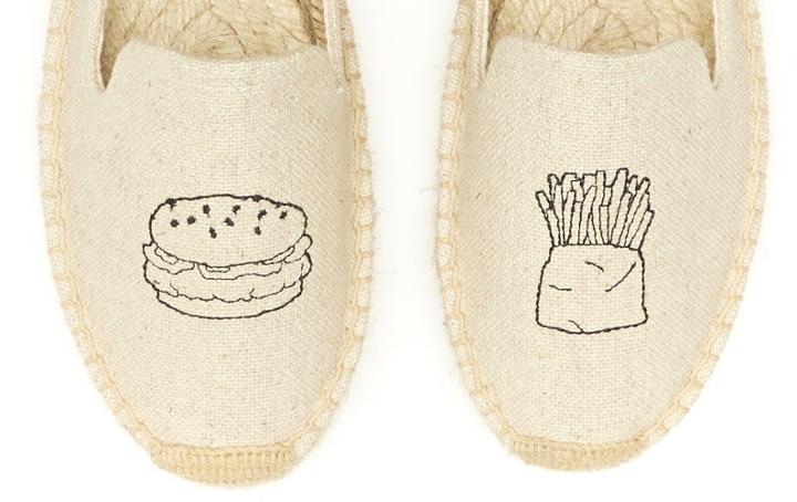 Soludos Jason Polan Burger & Fries Embroidered Smoking Slipper In Sand