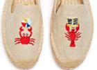Soludos Mary Matson Lobster And Crab Embroidered Platform Smoking Slipper In Sand