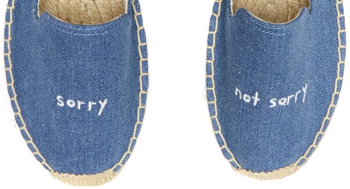 Soludos Ashkahn X Sorry/not Sorry Embroidered Platform Smoking Slipper In Medium Denim