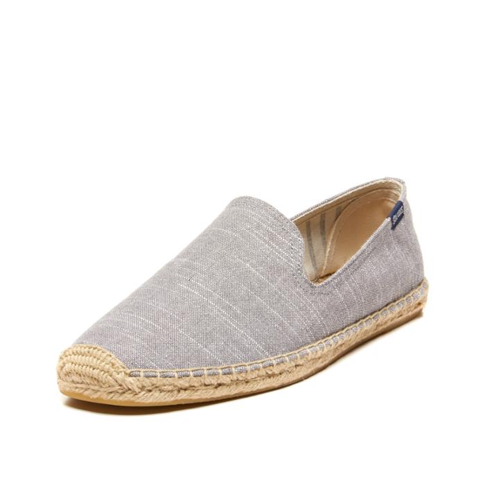Soludos Men's Linen Natural Stripe Smoking Slipper In Grey