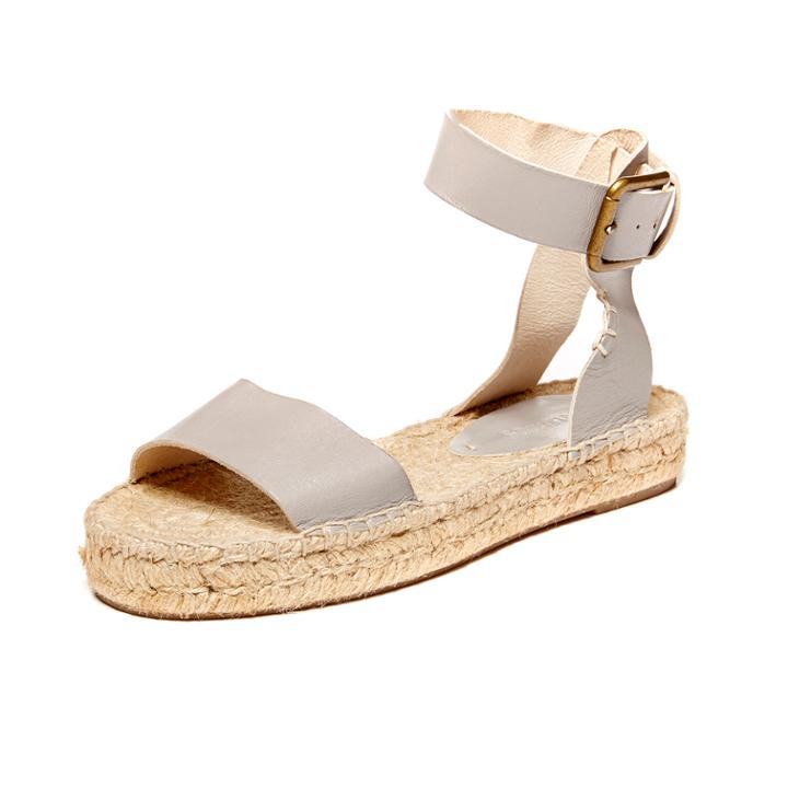 Soludos Grey Leather Open Toe Platform Sandal