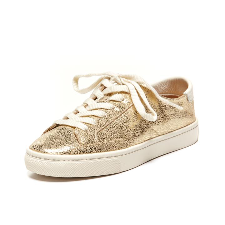 Soludos Metallic Lace Up Sneaker In Pale Gold