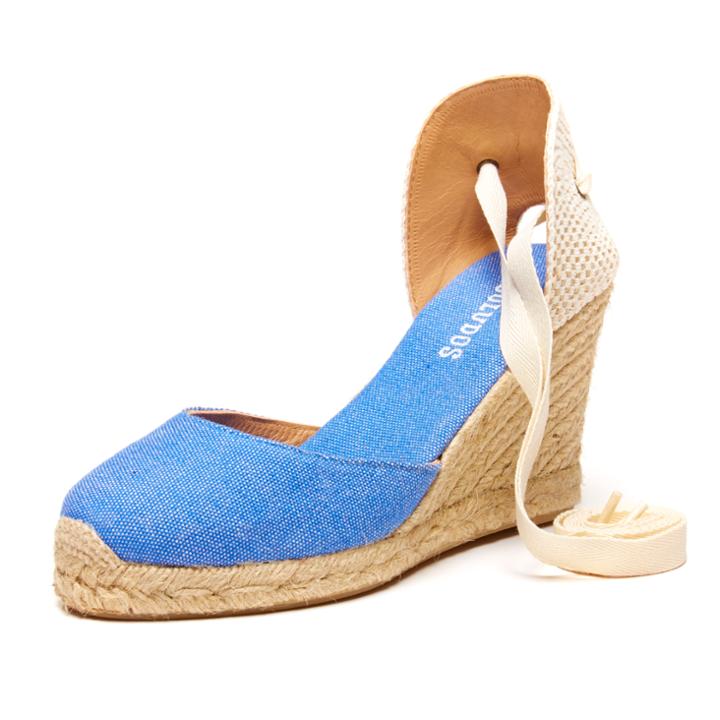 Soludos Marina Blue Canvas Tall Wedge For Women