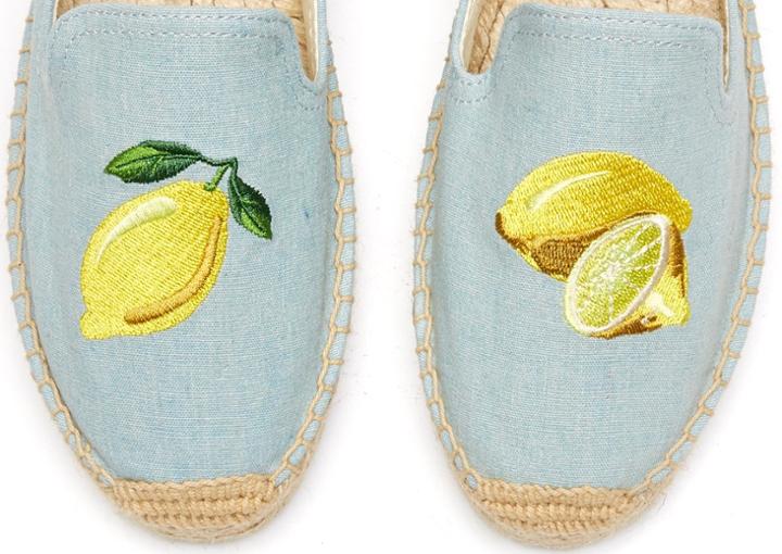 Soludos Lemon Embroidered Platform Smoking Slipper In Chambray
