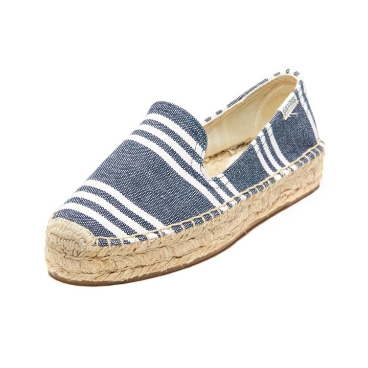 Soludos Striped Canvas Platform Smoking Slipper Espadrille In Navy White
