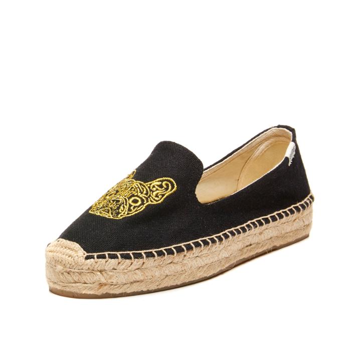 Soludos Frenchie Embroidered Platform Smoking Slipper In Black Gold
