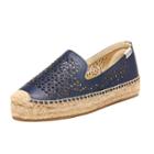 Soludos Laser Cut Leather Midnight Blue Platform Smoking Slipper For Women