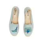 Soludos Peacock Embroidered Smoking Slipper In Chambray