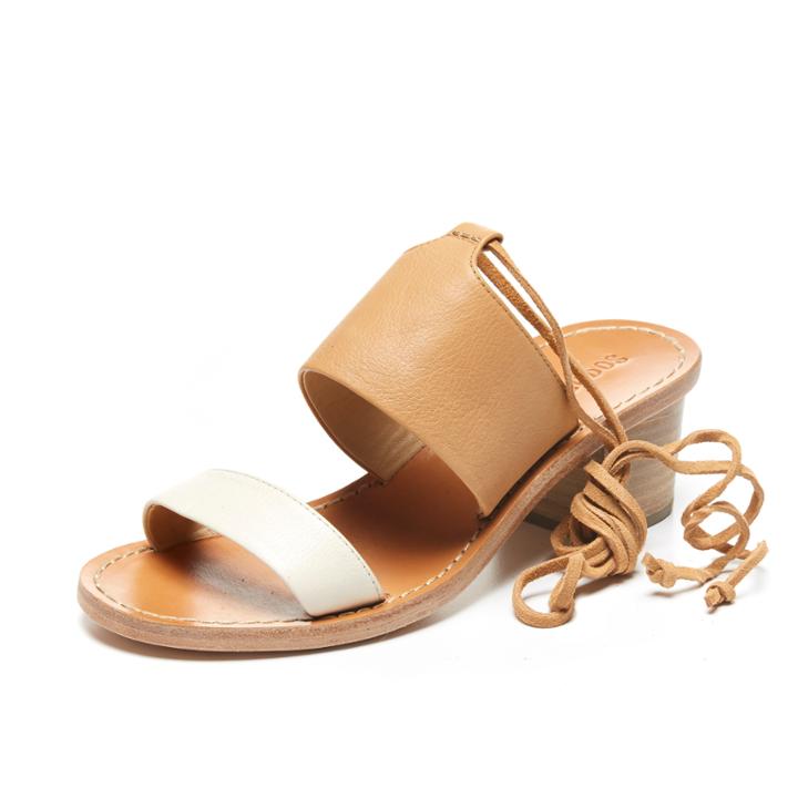 Soludos Color Blocked Mid Heel Sandal In Ivory/nude
