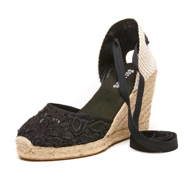 Soludos Black Tulip Lace Tall Wedge For Women