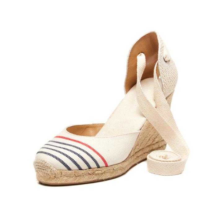 Soludos Provence Striped Tall Wedge Sandal In Red/navy/natural