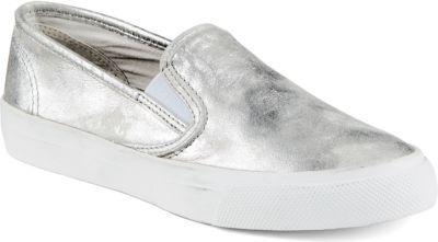 Sperry Seaside Metallic Sneaker Silver, Size 6m Women's