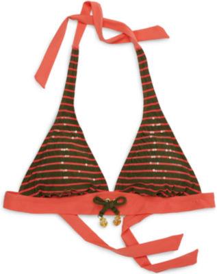 Sperry Sequin Stripe Halter Bikini Top Coral/armygreen, Size Xs Women's