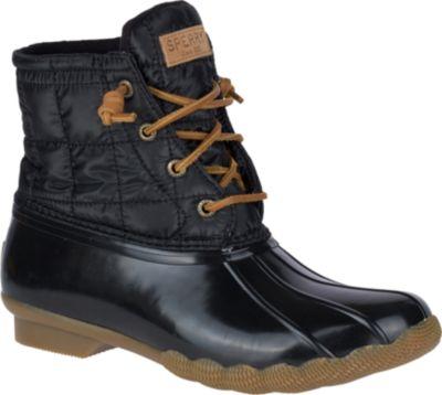 Sperry Saltwater Shiny Quilted Duck Boot Black, Size 5m Women's
