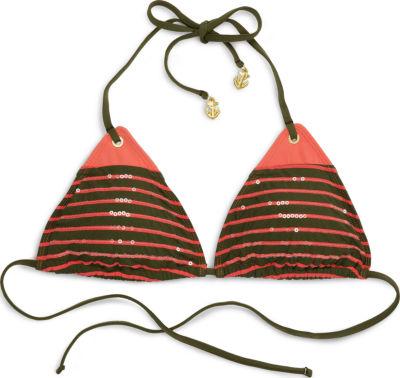 Sperry Sequin Stripe Triangle Bikini Top Coral/armygreen, Size Xs Women's