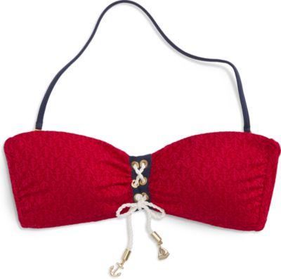Sperry Ahoy, Matey Solid Bandeau Bikini Top Red, Size Xs Women's