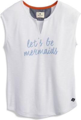 Sperry Let's Be Mermaids Split Neck T-shirt White, Size Xs Women's