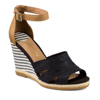 Sperry Skye Grosgrain Wedge Sandal Black/cognac, Size 5m Women's Shoes