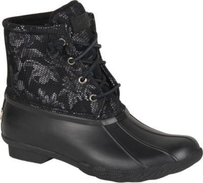 Sperry Saltwater Floral Duck Boot Black, Size 5m Women's
