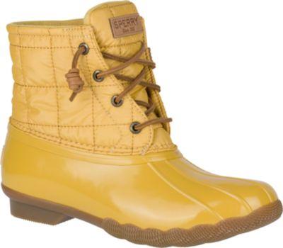 Sperry Saltwater Shiny Quilted Duck Boot Yellow, Size 5m Women's