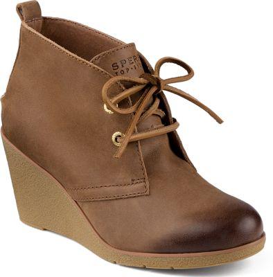 Sperry Harlow Burnished Leather Wedge Bootie Cognac, Size 5m Women's Shoes