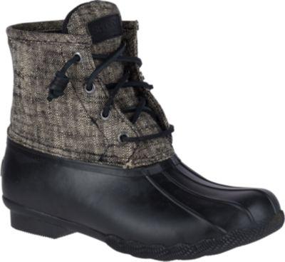 Sperry Saltwater Heavy Linen Duck Boot Black, Size 5m Women's Shoes