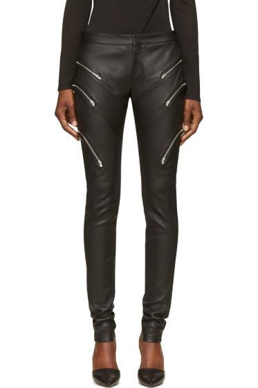 Jay Ahr Black Grained Leather Zipped Trousers